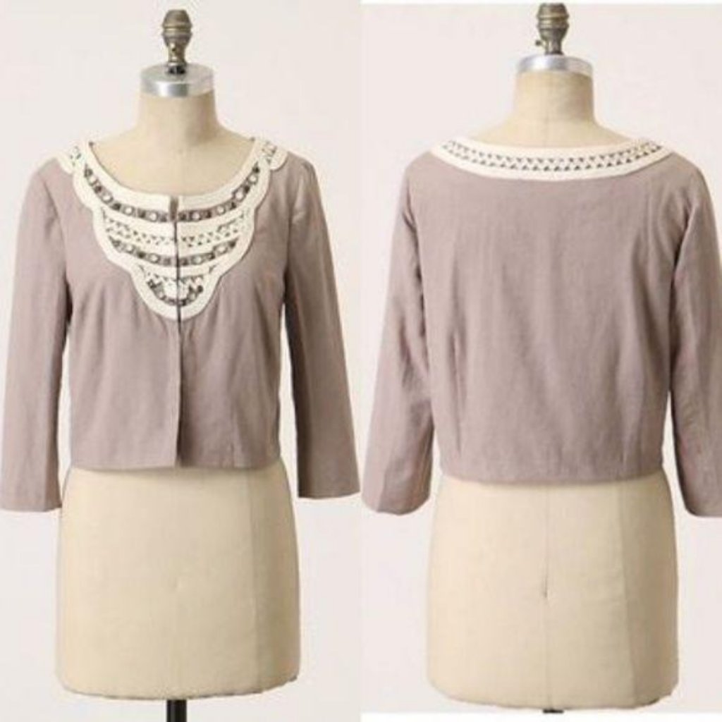 Anthropologie Linen Embellished Jacket Idra Jewel